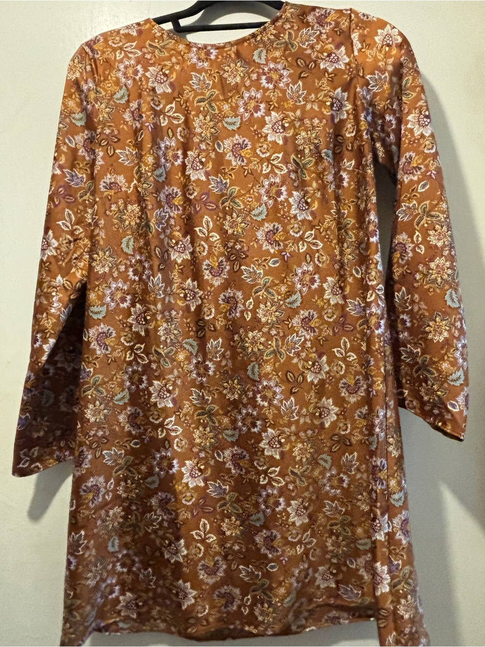 LOFT Rust Floral Long-Sleeve Shift Dress